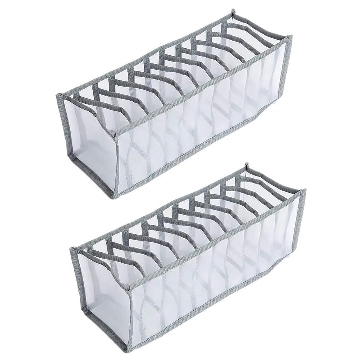 Luckious 2 PCS Grey Clothes Wardrobe Organiser, Foldable Washable Clothes Drawer Organiser, Wardrobe Drawer Divider with Compartments for Baby Clothes, Bras, Underwear, Socks