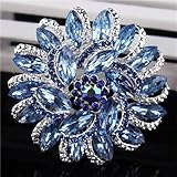 Urberry Crystal Diamond Flower Brooch Pin for Women Girls Brides (Silver)