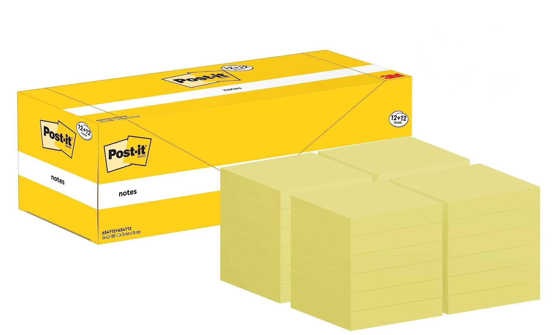 Post-it Notizen Kanariengelb, Vorteilspackung mit 24 Blöcken, 100 Blatt pro Block, 76 mm x 76 mm, Farbe: Gelb - Selbstklebende Notizzettel für Notizen, To-Do-Listen und Erinnerungen