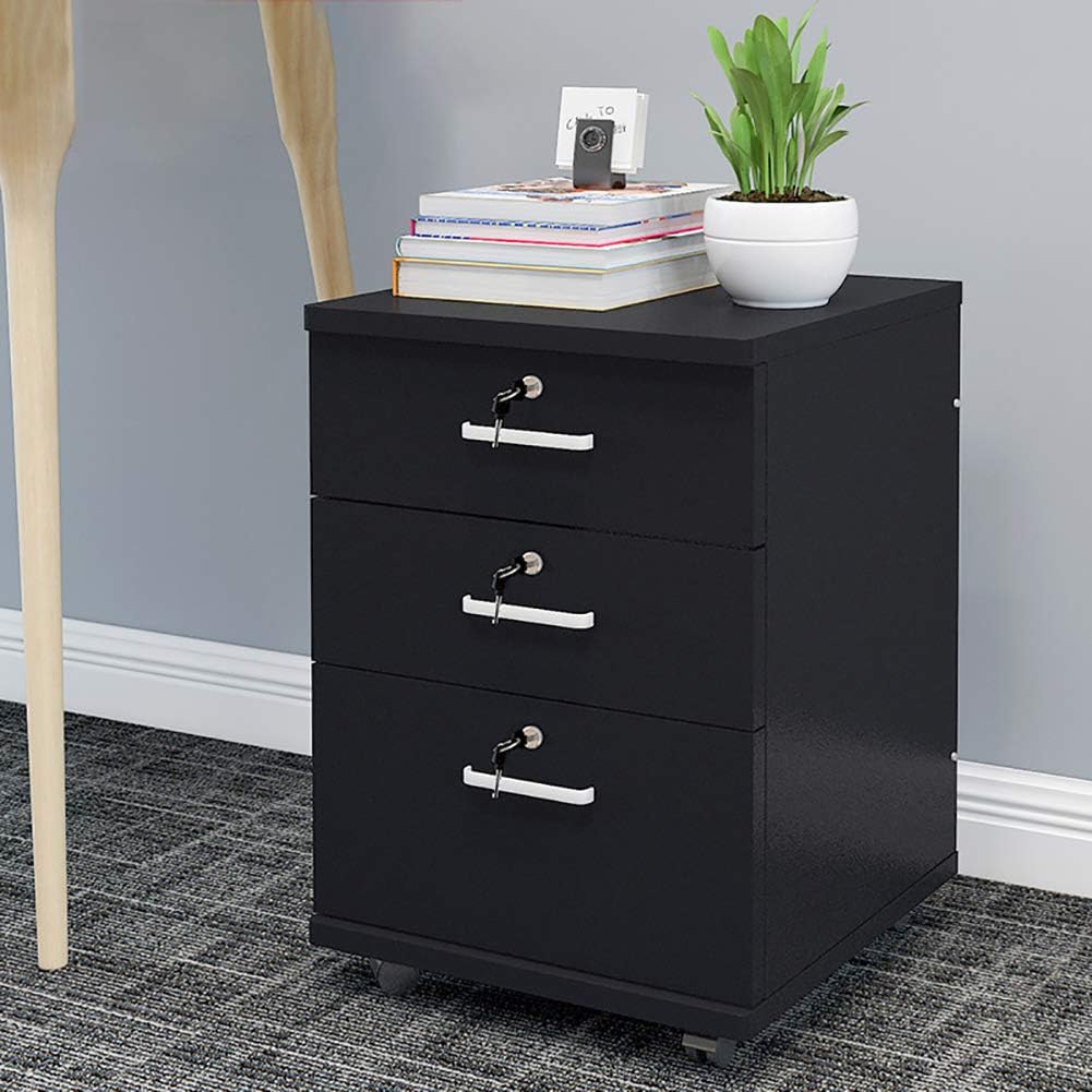 Jkghk 3 Drawer Rolling Wood File Cabinet With Locking Wheels Home Office Portable Vertical Mobile Wooden Storage Filing Cabinet Black 3 Keys Amazon Co Uk Kitchen Home