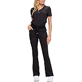 Monarch Uniforms Women’s Soft Stretch Scrub Set With Nine Pockets– V-Neck Top & High-Waisted Bootcut Pants