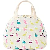 Cute Corduroy Insulated Lunch Box for Girls Women, Large Capacity Reusable Cooler Bag for Kids, Toddlers, Preschool and Elementary School Lunch Bag(Dinosaur)
