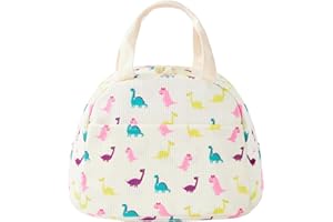 KINGCHEER Cute Corduroy Insulated Lunch Box for Girls Women, Large Capacity Reusable Cooler Bag for Kids, Toddlers, Preschool and Elementary School Lunch Bag(Dinosaur)