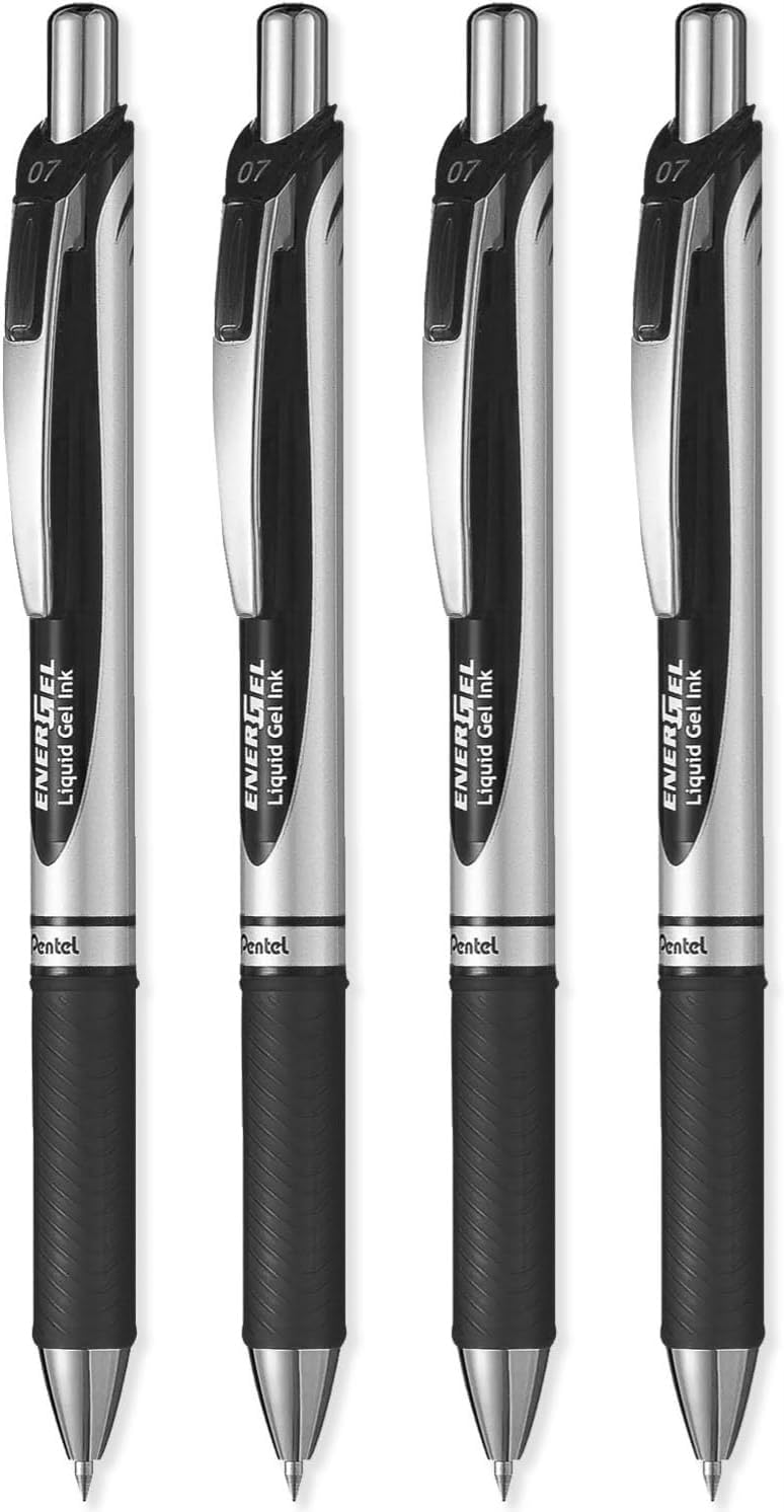 Pentel EnerGel XM BL77 - Retractable Liquid Gel Ink Pen - 0.7mm Medium Tip - Black Ink - Pack of 4