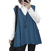 YESNO Sweater Vest Women Loose Swing Cotton Cute Oversized Knit Pullover Sleeveless Sweater Tops with Drop Pockets WM9
