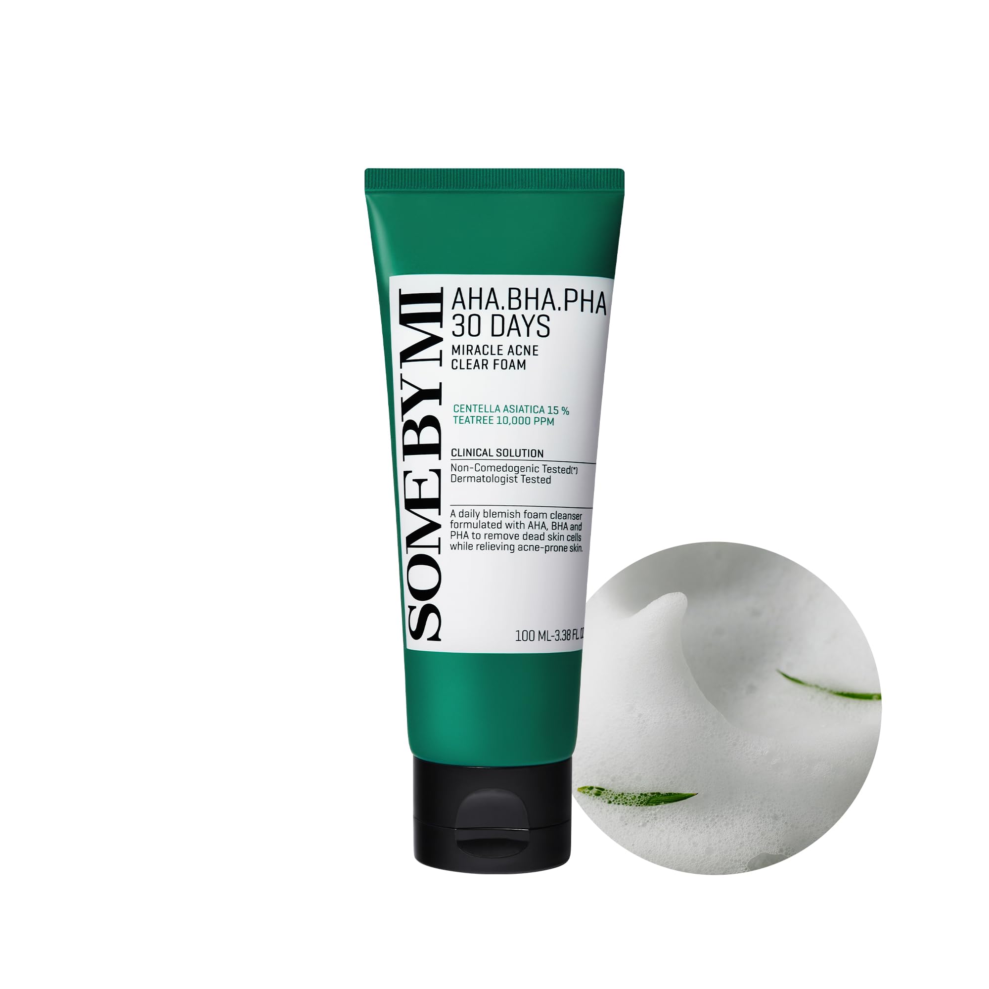 SOME BY MI AHA BHA PHA 30 Days Miracle Acne Clear Foam Cleanser 100ml - Exfoliating Cleanser with AHA BHA PHA - Salicylic Acid & Tea Tree Acne Face Wash for Blemish-Prone Skin - Korean Skincare