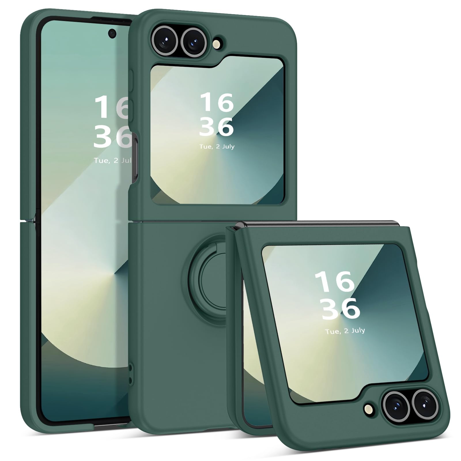 GaoBao for Samsung Galaxy Z Flip 6 5G Case, Galaxy Z Flip 6 5G Cover, Soft Silicone Gel Rubber Bumper Shockproof Anti-Scratch Protective Case with Ring Stand for Galaxy Z Flip6 5G 6.7", Militray Green
