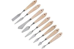 Arrtx 9 PCS Painting Knives Stainless Steel Spatula Palette Knife with Wood Handle for Oil Canvas Acrylic Painting Gouache Color Mixing Art Accessories