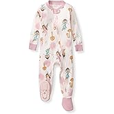Burt's Bees Baby Baby Girls Sleeper Pajamas, 100% Organic Cotton, One-piece PJs, Diagonal Zip Up Jumpsuit, Snug Fit Footie