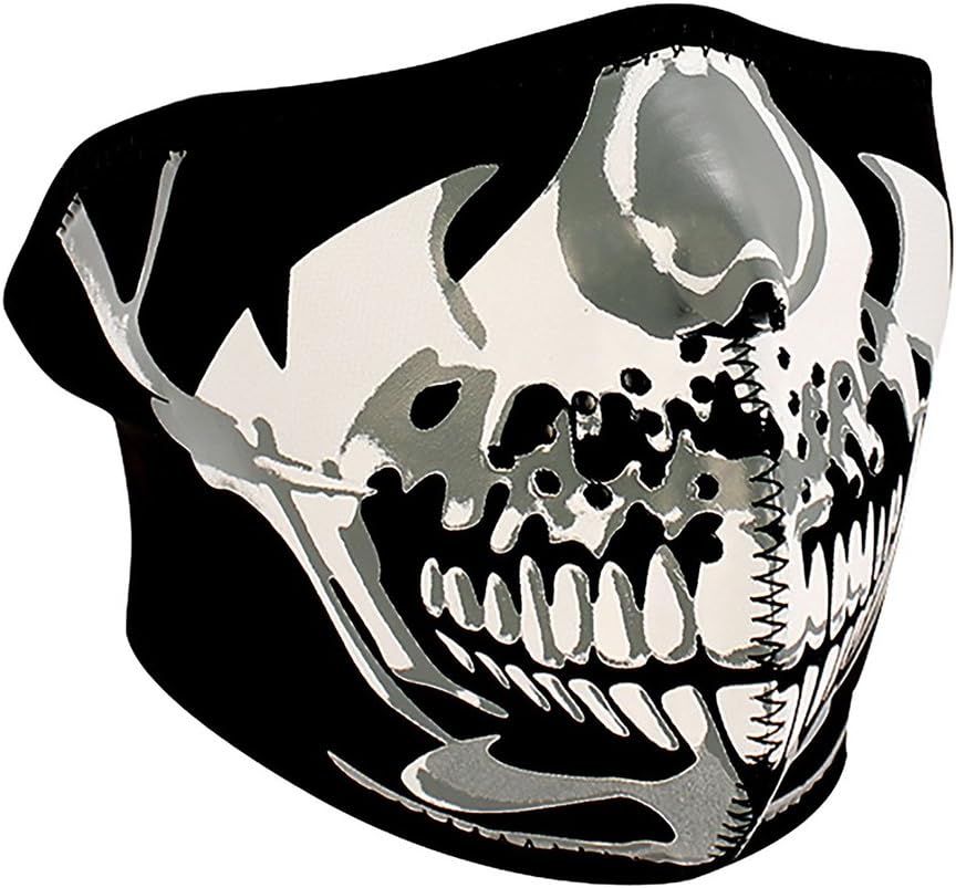 ZanNeoprene Half Face Protection for Bike Riding, Winter Sports - Chrome Skull