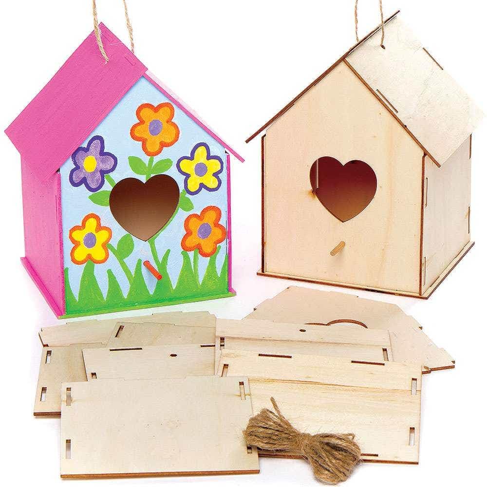 Baker Ross Heart Wooden Birdhouse Kits - Pack of 2, Wood Valentines Crafts for Children (FC426)