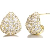 Eioi & Lmnm Women's Sparkly CZ Iced Out Chunky Huggie Earrings, 14K Gold Plated Cubic Zirconia Sparkling Chunky Hoop Earrings, Gold Crystal Sparkle Open Hoop Earrings, S925 Silver Post Hypoallergenic Iced Out Geometric C Shaped Earrings, Jewelry for Party Prom Date Festive