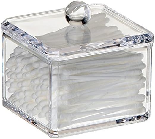 Amazon Com Square Acrylic Cotton Ball Holder Q Tip Holder Bathroom Swab Dispenser Home Kitchen