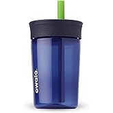 Owala Kids BPA-Free Plastic Tumbler with Spill Resistant Flexible Straw, Easy to Clean, Kids Water Bottle, Great for Travel, Dishwasher Safe, 15 Oz, Navy and Blue (Home Base)