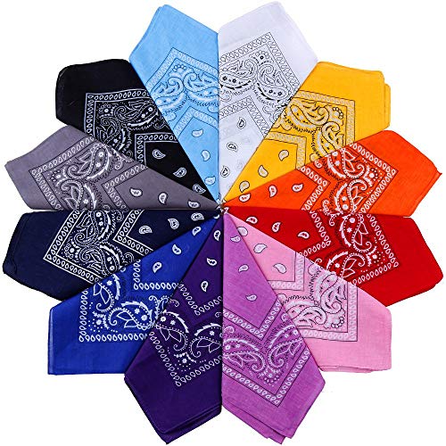 Anpro 12PCS Bandanas Blind Unisex Handkerchief, Headband, Neck Scarf, Cotton Decoration Retro Style Multicolor Multifunction for Man and Woman, Child -12 Colors 55 * 55cm