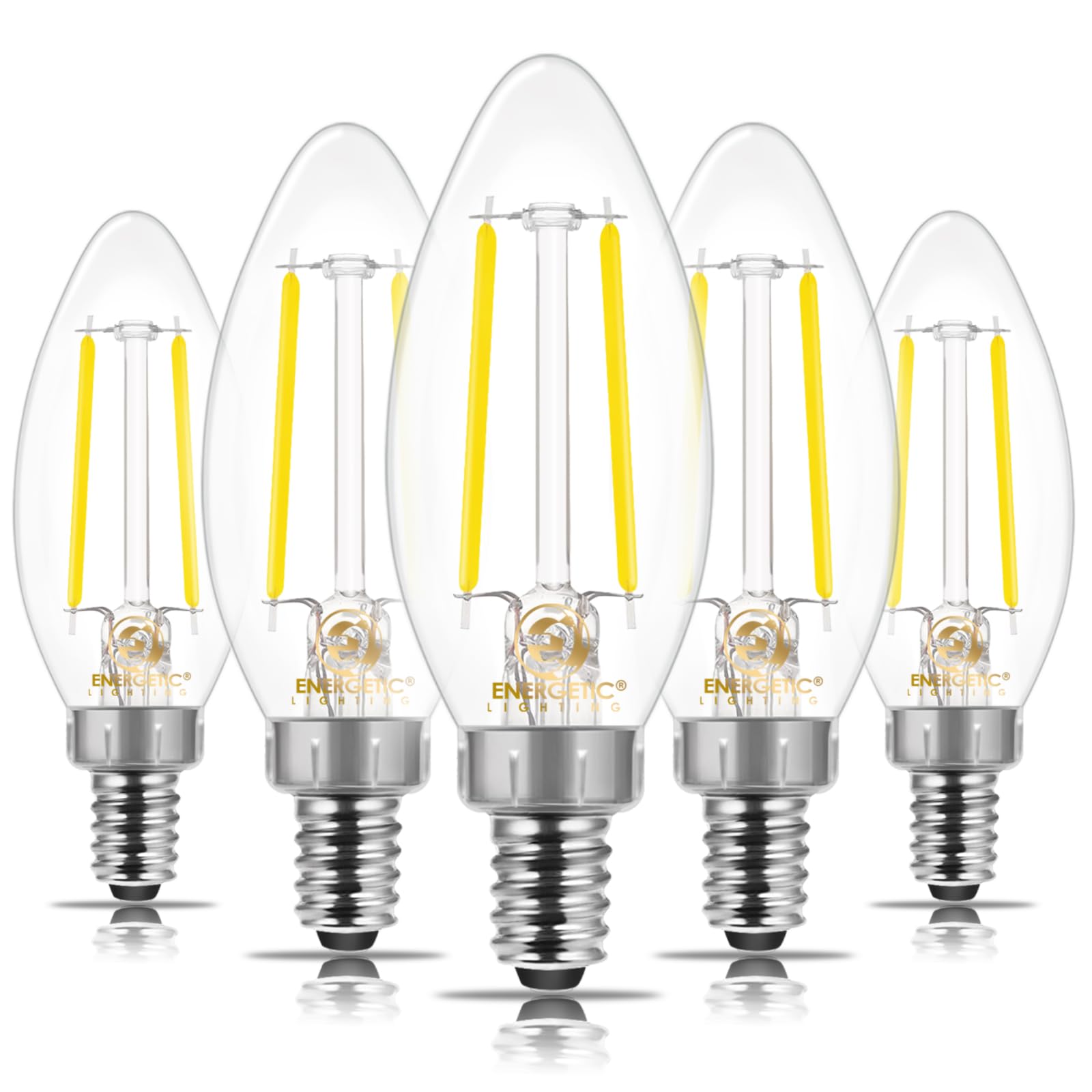 Photo 1 of Energetic E12 LED Classic Candelabra Clear Light Bulb, 4W, Equivalent 40W, 400 Lumens, Daylight 5000K, Filament Clear Glass Candelabra B11 Bulb, Non-Dimmable, Pack of 5