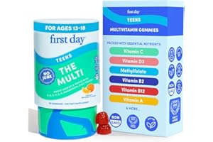 FIRST DAY Vitamins for Teens - Teen Multi Vitamins for Girls & Boys 12-17, Organic Fruit & Veggie Blend - 12 Key Nutrients: Vitamins A, B1, B2, B6, B9, B12, C, D3, E, K2-30 Day Supply