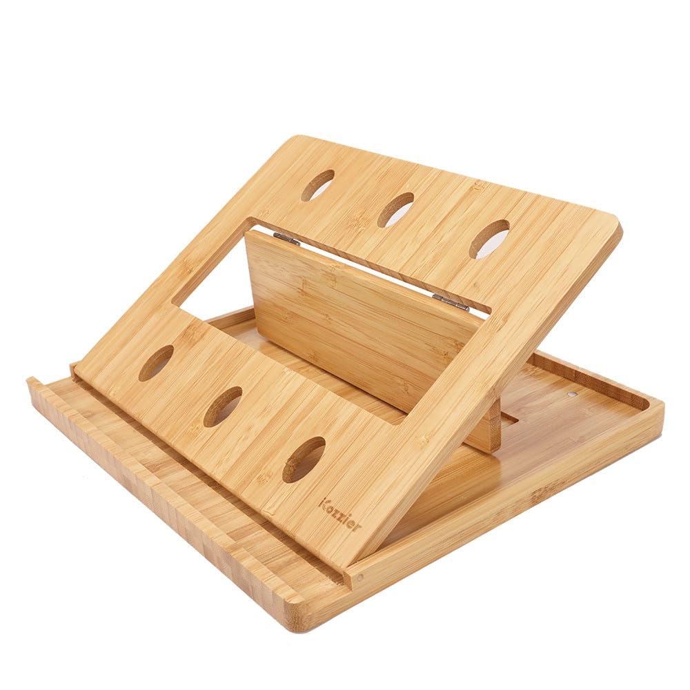 iCozzier Bamboo Foldable Laptop Stand Holder Adjustable Notebook Computer Tablet Desk Bed Heat Dissipation Mount for Macbook,Netbook,Ultrabook（Upgrade Version）