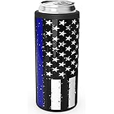 TILUCK Skinny Can Cooler for Slim Beer & Hard Seltzer, Stainless Steel, Doucle-Walled Stainless Steel Insulated Slim Cans, Standard 12 oz (Black U.S. Flag)
