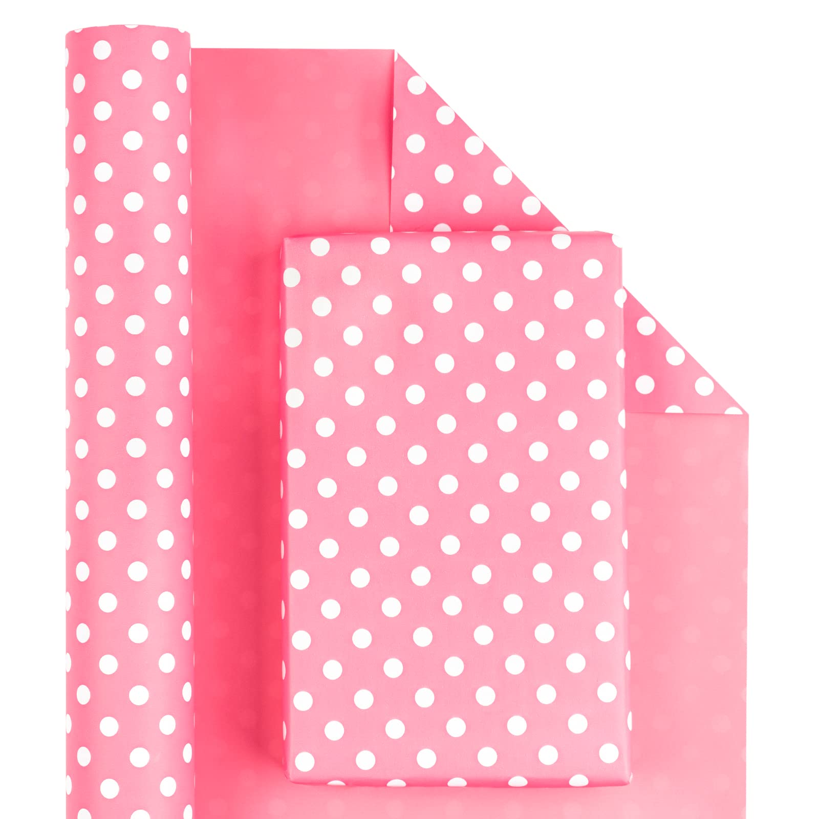 RUSPEPA Reversible Wrapping Paper Roll - Pink and Polka Dot Design for Birthday, Holiday, Wedding, Baby Shower Wrap - 43.2 cm x 10 m