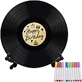 Vinyl Record Guest Book - Personalized Birthday Party Sign Poster 11.6 inch X11.6 inch with 12 Pens,Retro Music Theme Guest Book for Birthday Decorations, Friends Celebration Party Memories