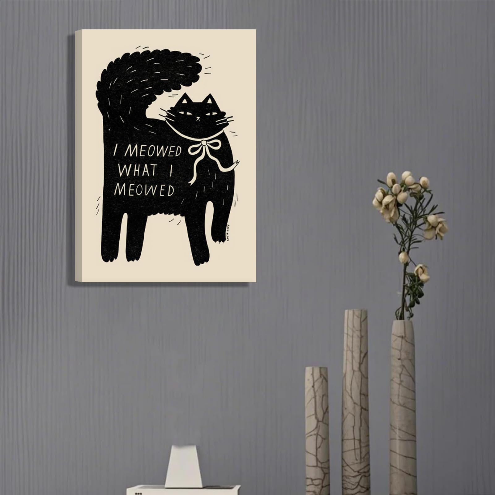 Condition photo showing New/Like New for black cat canvas wall art cute cat wall decor painting picture i meow poster print funny animal artw