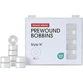 Poolin Prewound Bobbins Richword Selected White 25pcs Size A Bobbins, Plastic Sided, 70D/2(60WT) Polyester Bobbin Thread for Single Needle Embroidery and Sewing Machine