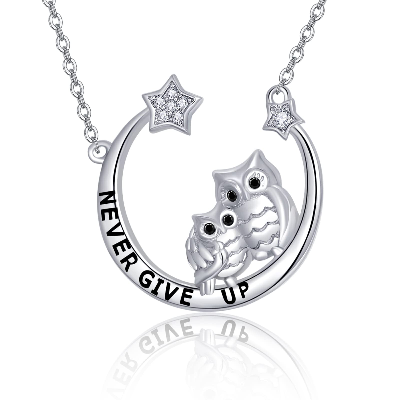 KINGWHYTE Owl Necklace for Women 925 Sterling Silver Star Moon Necklaces Baby and Mum Pendant Necklace Owl Jewellery Gifts for Women Kids Girls
