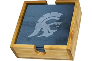 The Memory Company | Licensed NCAA 4-Pack Team Logo Slate Coaster Set with Wooden Holder