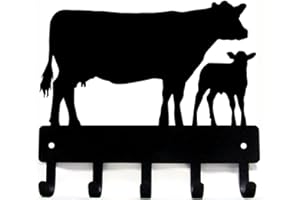 The Metal Peddler Cow and Calf Cattle Farm Key Rack Holder - Small 6 inch Wide - Made in USA