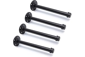 HOME TZH 3/4" Industrial Black Iron Pipe Shelf Brackets, Rustic Wall Mounted DIY Shelving Brackets Hanging Custom Pipe Brackets for Floating Shelves (4, 10")