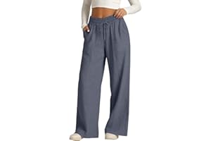 Womens Linen Palazzo Pants Summer Causal Elastic Waist Wide Leg Slacks Baggy Yoga Work Beach Trousers with Pockets