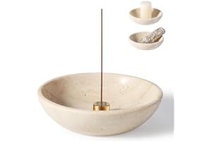 Koville Natural Marble Incense Holder, Incense Holder for Sticks with 9 Holes, Handmade Incense Burner Ash Catcher for Meditation Yoga SPA, Balsam Fir/Palo Santo/Sage/Cone (Travertine)