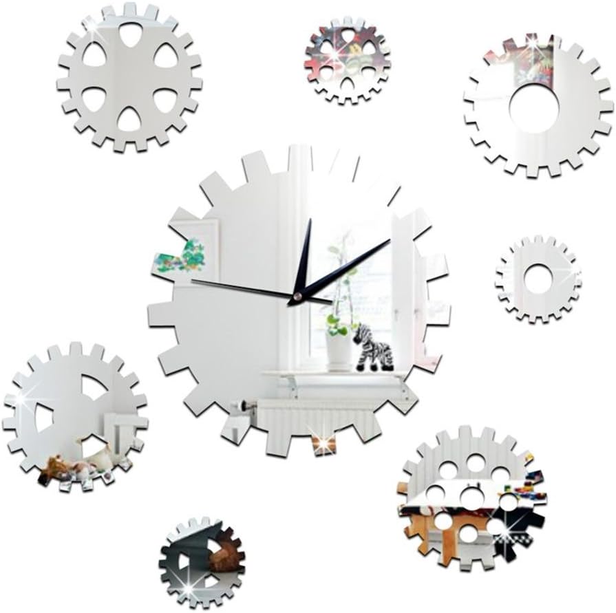 Awakingdemi 3D DIY Wall Clock DIY Rotating Gear Decorative Wall Clock Wall Art Mirror Wall Clock Decor