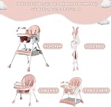 UBRAVOO 3-in-1 Baby High Chair Foldable Pink Dining Chair Tray Toy Rack view 5