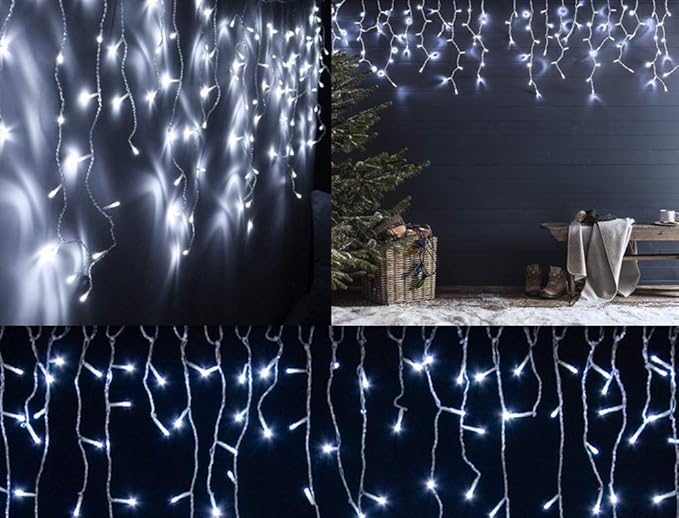 VegaHome 240er LED Eisregen Lichterkette Eiszapfen Außen Lichtervorhang Weihnachten Lichter Grüne Kabel Innen Deko für Xmas G
