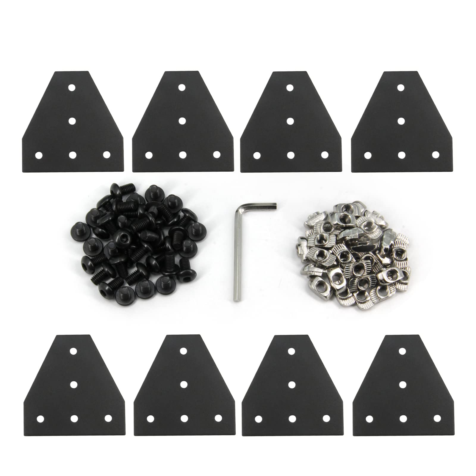 Zeberoxyz 8PCS/Kit Black T Shape Corner Bracket Plate with Screws and T-Nuts, 5-Hole 90 Degree Joint Board Plate for 3030 Series Aluminum Profile 3D Printer Frame (3030 Series Black-T with Nut)