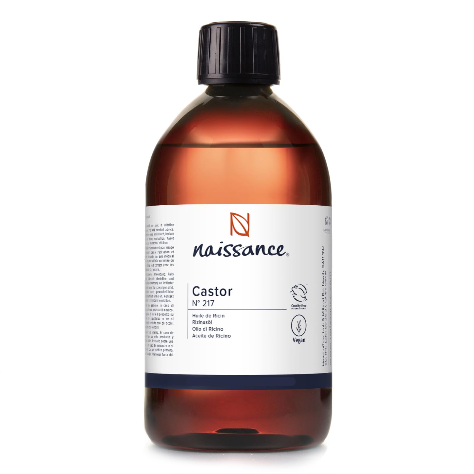 Naissance Castor Oil Cold Pressed (No. 217) - 450ml - for Skin, Hair Growth, Mask, Wrap Kit, Eyelashes, Eyebrows, Beard