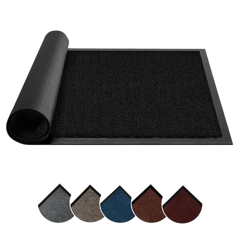 Circle of trust Dirt Trapper Black Door Mat Indoor & Outdoor 40x60cm Doormat - Non Slip Rubber Back Floor Mat - Super Absorbent Heavy Duty Mat, Washable Door Mat Barrier Mat