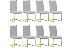 Baysitone Modern Dining Chairs Set of 8, Side Dining Room Chairs with Gold Frame, Kitchen Chairs with Faux Leather Padded Seat High Back, Chairs for Dining Room, Kitchen, Living Room Light Grey