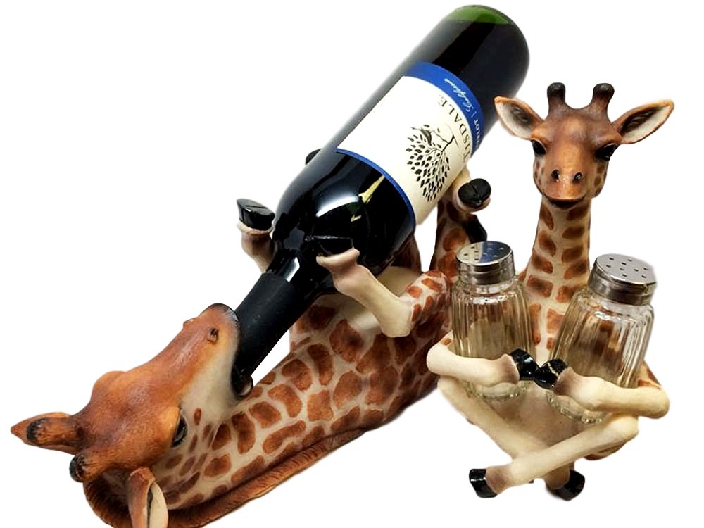 KITCHEN SAFARI LONG GIRAFFE WINE BOTTLE HOLDER & SALT PEPPER SHAKERS