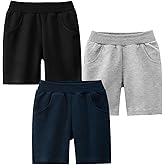 GFQLONG Toddler Boys 3 Pack Cotton Sport Jogger Shorts,Kids Summer Solid Active Short Pants