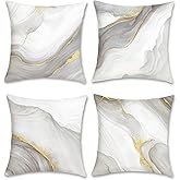 Bonhause Grey Gold Marble Throw Pillow Covers 18 x 18 Inch Modern Abstract Marble Texture Decorative Pillows Case Soft Velvet Cushion Covers for Couch Sofa Bed Home Decor Set of 4