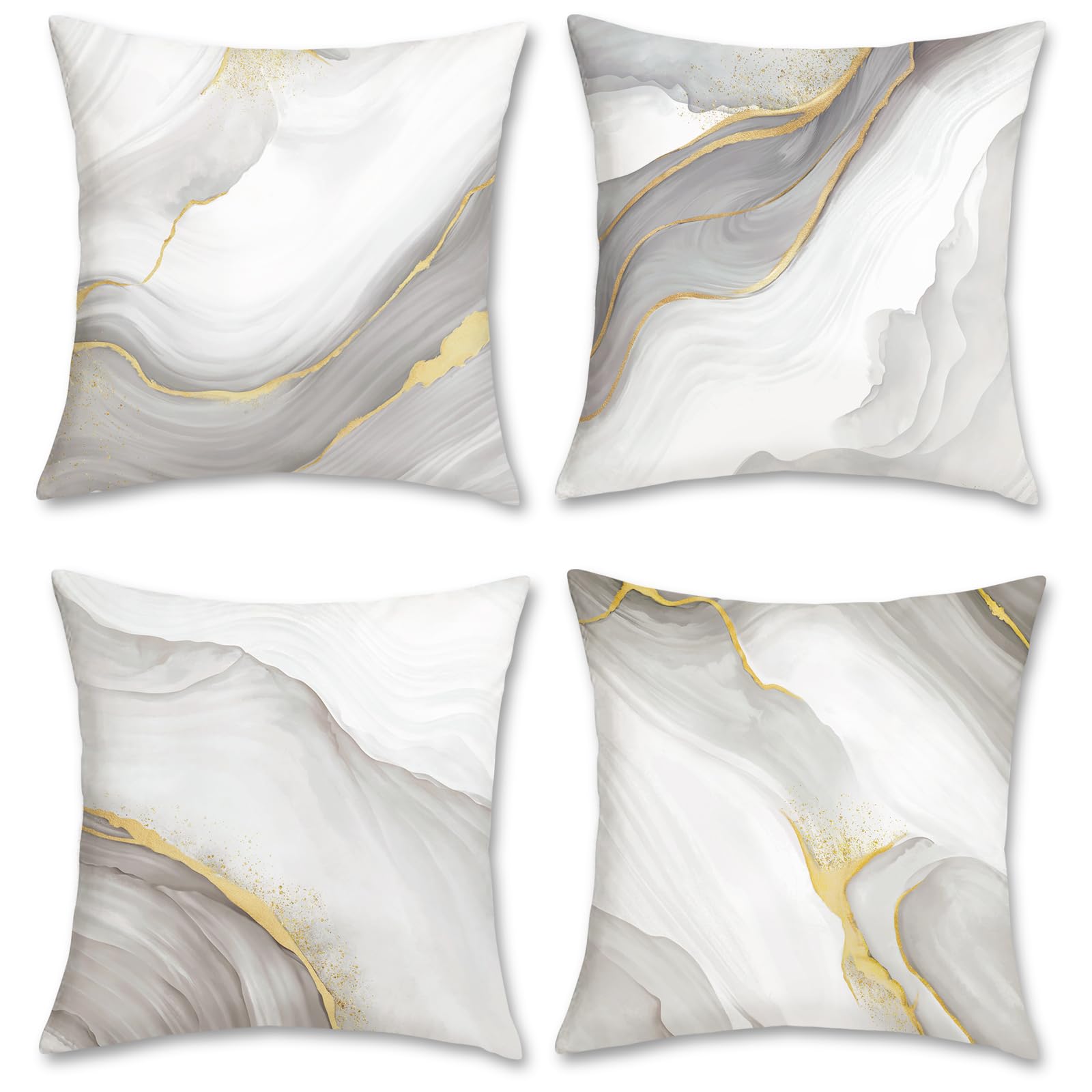 Bonhause Grey Gold Marble Cushion Covers 45 x 45 cm Modern Abstract Marble Texture Decorative Pillow Covers Soft Velvet Pillowcases for Sofa Bed Home Patio Decor Set of 4 — image 1