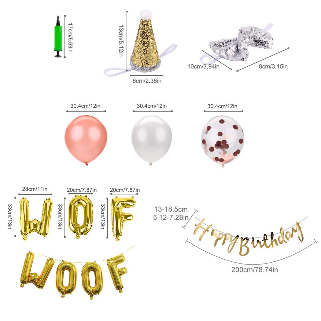 Legendog Dog Birthday Party Supplies,Dog Birthday Hat and Bow ­ WOOF Letter Balloons ­ Happy Birthday Banner ­ 20Pcs Latex Balloons