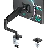 WALI Adjustable Single Monitor Arm for 13-34 inch Screens, up to 26.4 lbs | Single Monitor Desk Mount, Full Motion with Tilt, Swivel, Rotation, C-Clamp &amp; Grommet Base, VESA 75/100mm (GSMP001N), Black