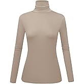 Women's Long Sleeve Turtleneck Shirts Slim Fitted Lightweight Base Layer Casual Tops