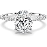 Geidomiu Moissanite Rings for Women 2 CT Oval Engagement Ring Side Stone 925 Sterling Silver Rings with 18k White Gold Plated