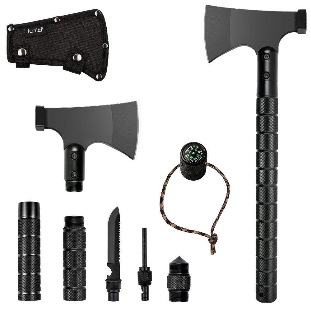 IUNIO Camping Axe Multitool Hatchet Survival Kit Tactical Tomahawk