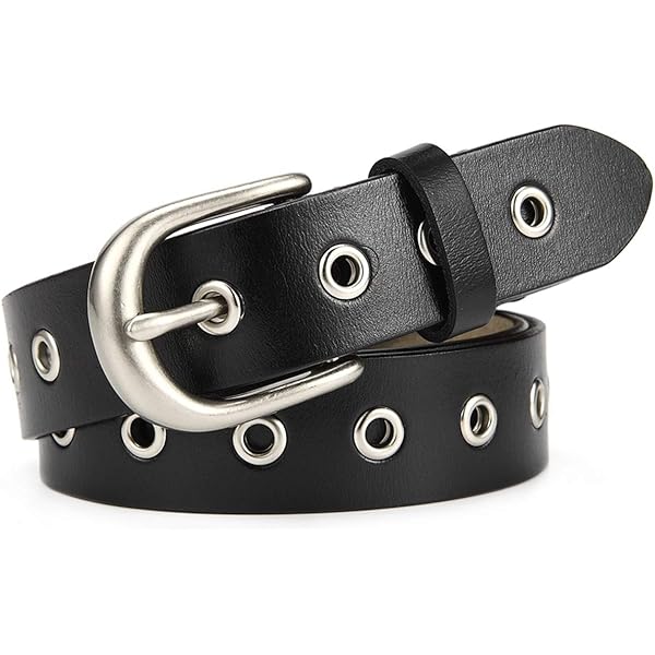 YYHJM Double Eyelet Grommet Leather Buckle Belt Black YYHJM Double Eyelet Grommet Leather Buckle Belt Black